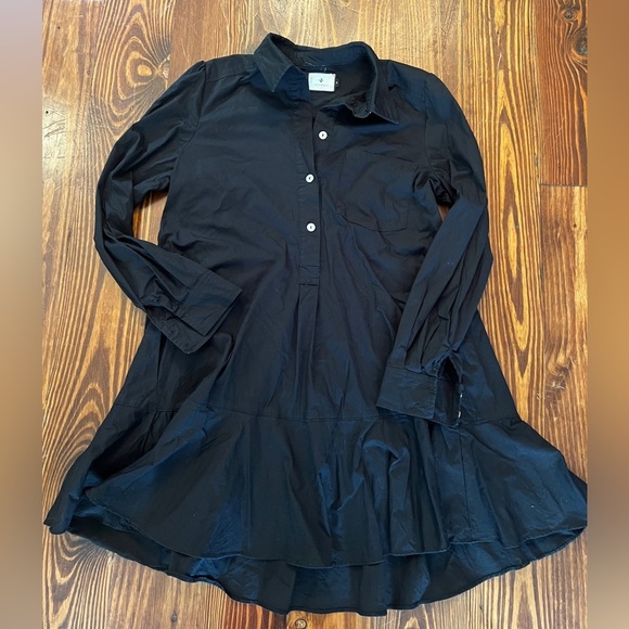 TUCKERNUCK Callahan Black Cotton Shirt Flutter Dress Long Sleeve - Picture 3 of 11